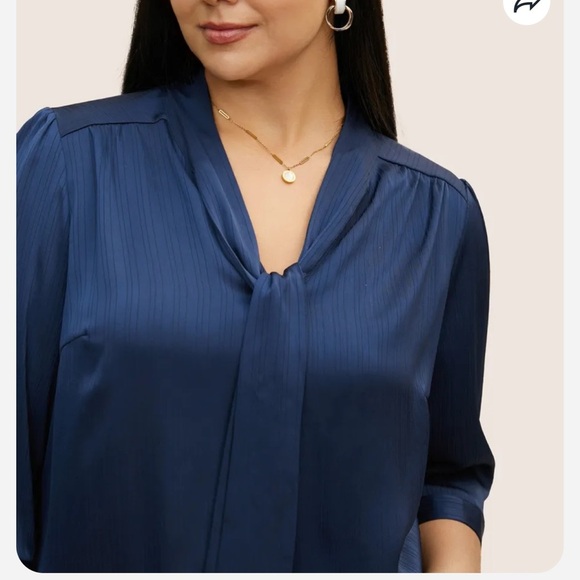 BloomChic Plus Size Plain Knot Neck Ruffle Sleeve Blouse - Picture 9 of 10